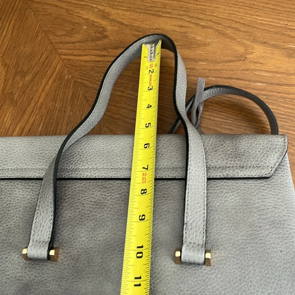 Innue Italian gray pebble leather structured satchel shoulder bag w/ gold clasp